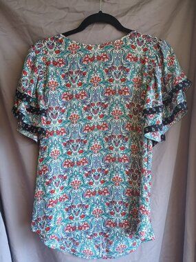 Anne Taylor LOFT Multicolor Floral Blouse with Ruffle Rumba Sleeves Size Small